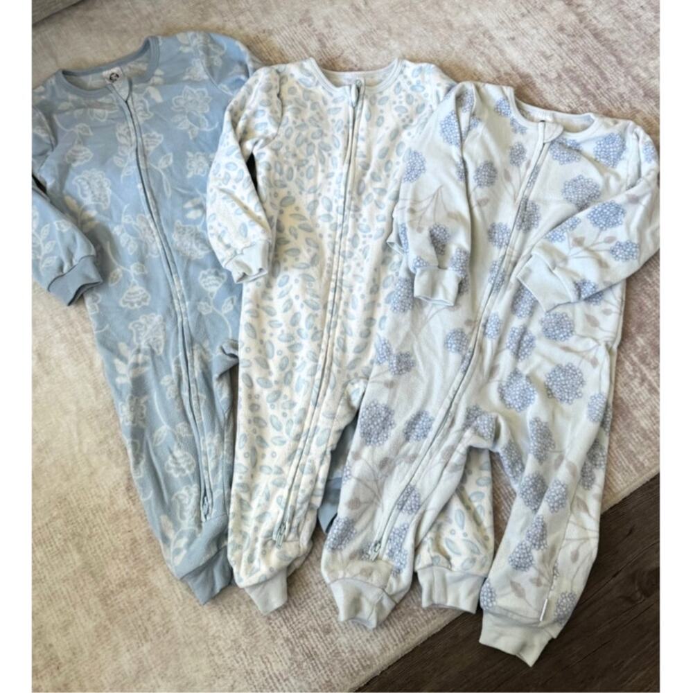 Gerber Toddler Girls 2T Fleece Dual Zip Footless Pajama Bundle Lot 3 Sleepwear